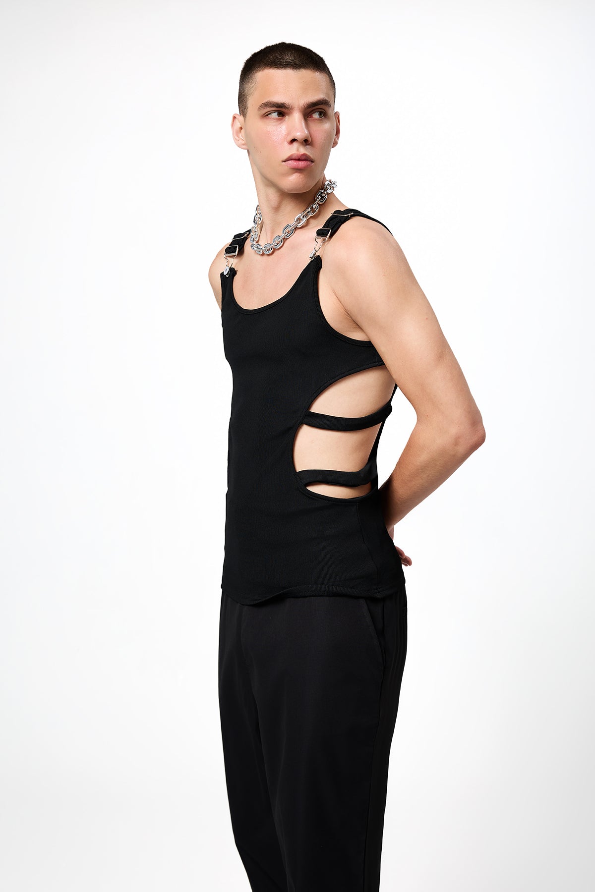 Shadow Fit Sleeveless Cutout Buckle Top