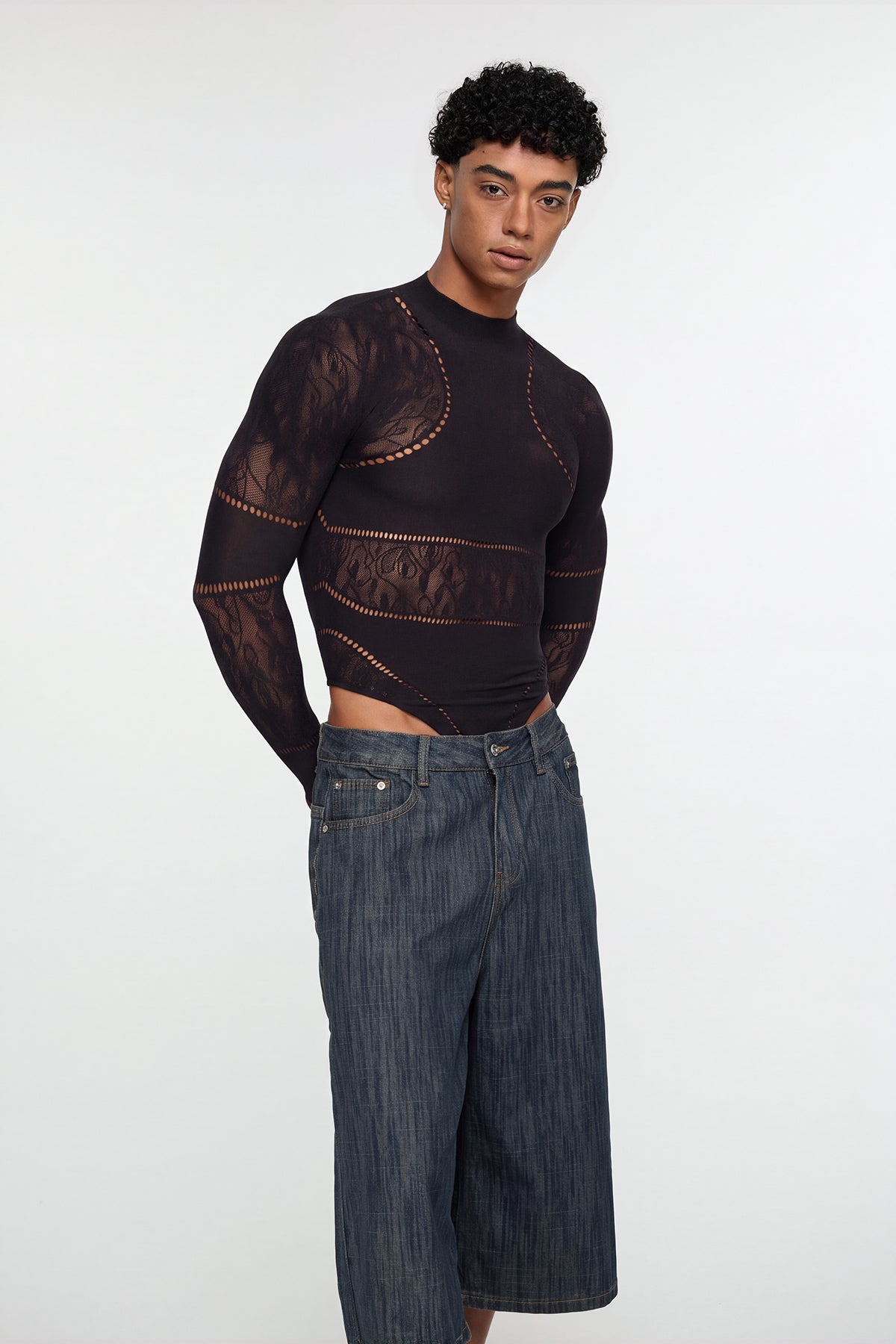 Shadow Form Mesh Long Sleeve Bodysuit Black