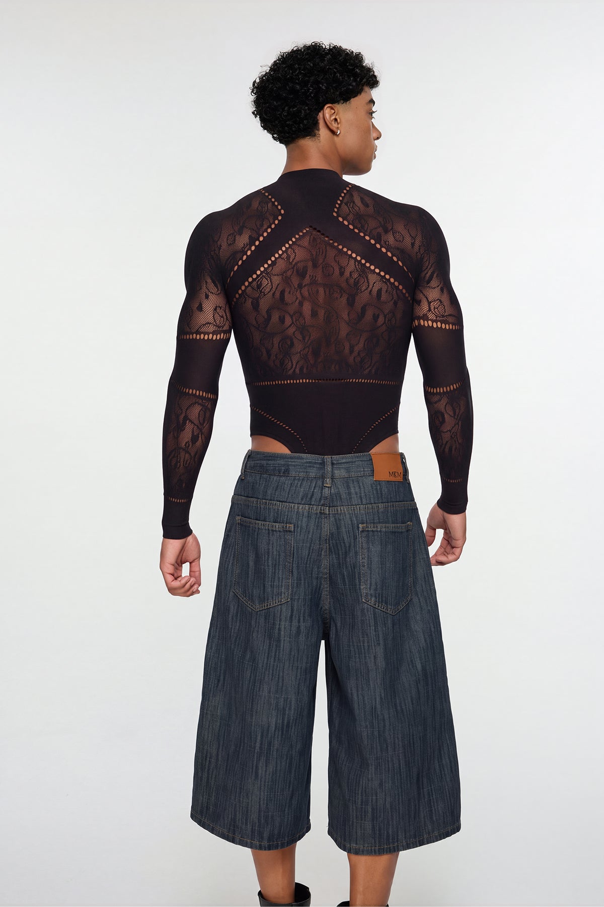 Shadow Form Mesh Long Sleeve Bodysuit Black
