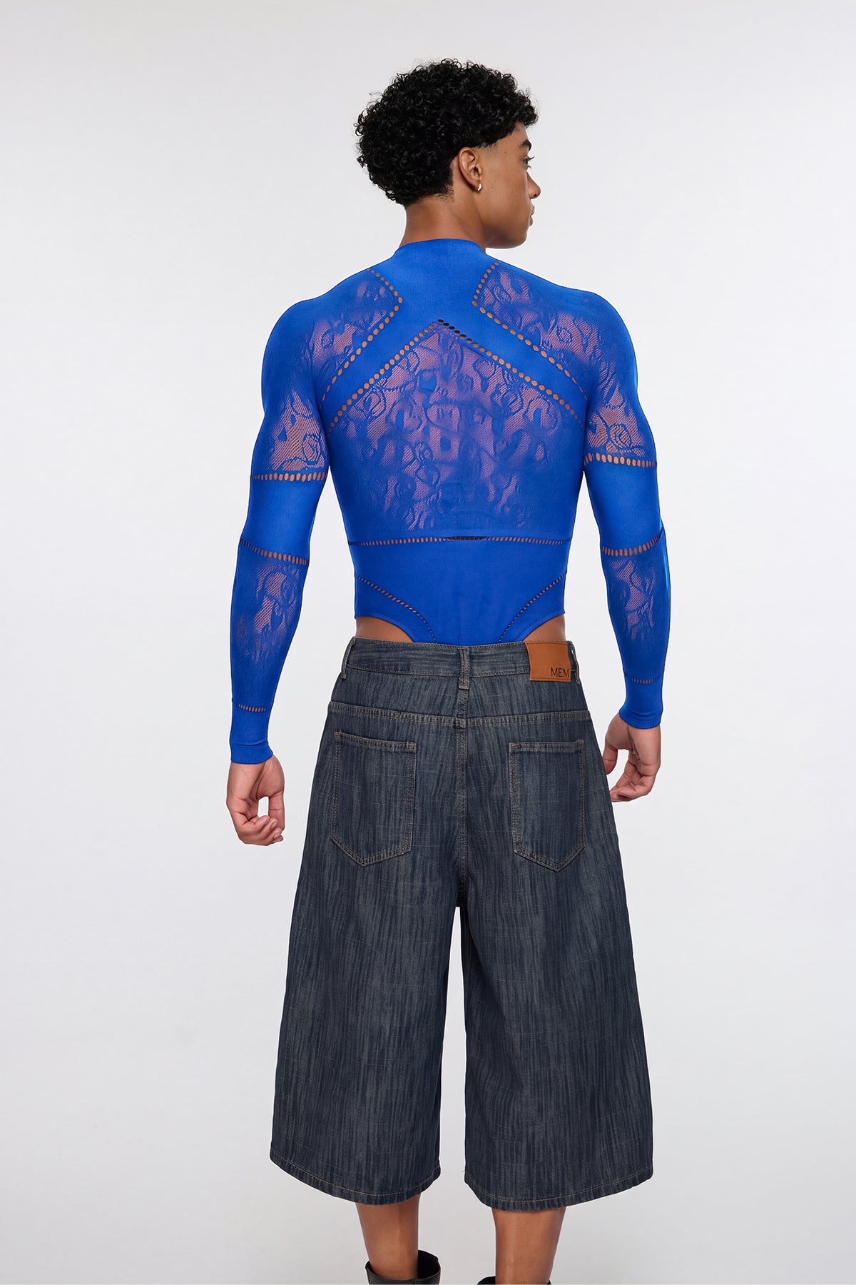 Shadow Form Mesh Long Sleeve Bodysuit Blue