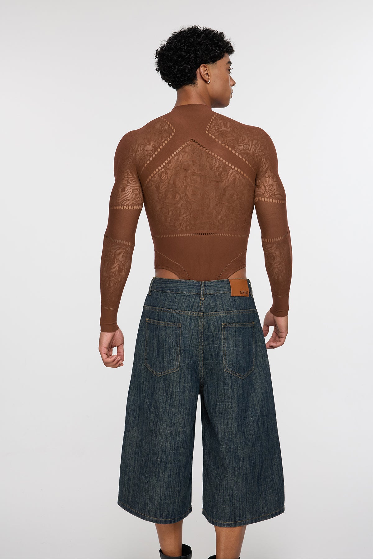 Shadow Form Mesh Long Sleeve Bodysuit Brown