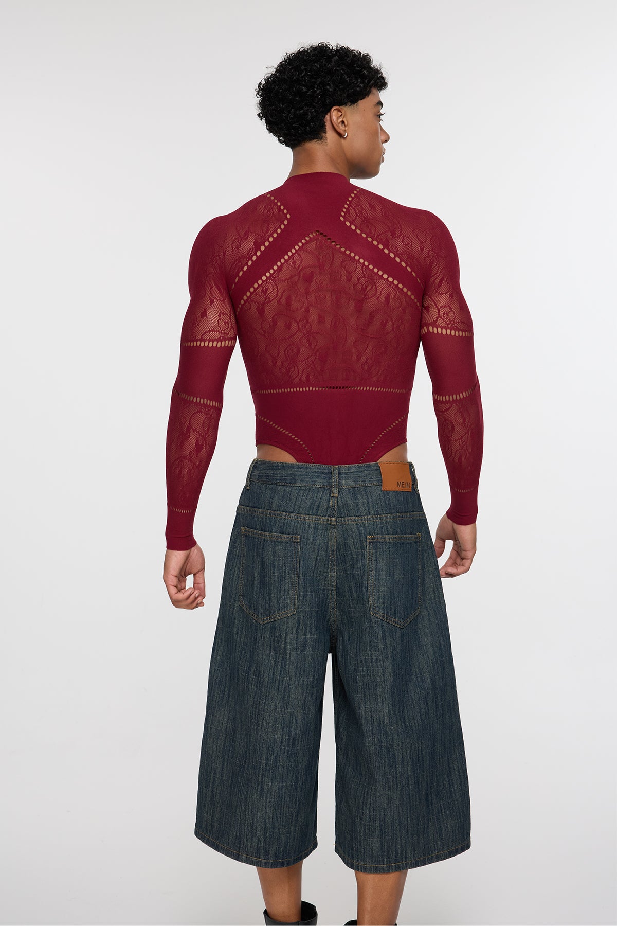 Shadow Form Mesh Long Sleeve Bodysuit Wine