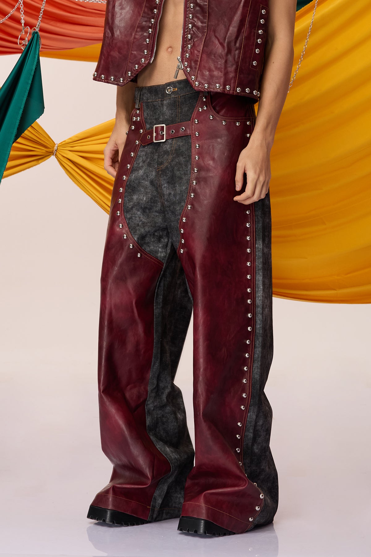 Shadow Grip Leather Rivet Straight Pants