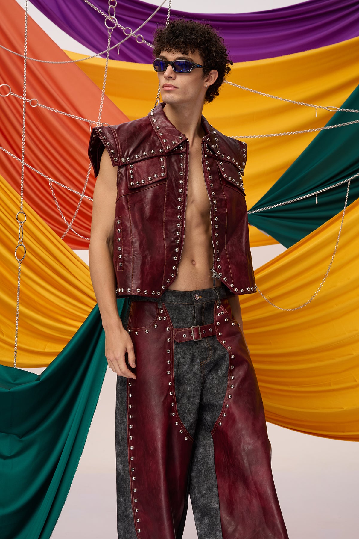 Shadow Grip Leather Rivet Straight Pants