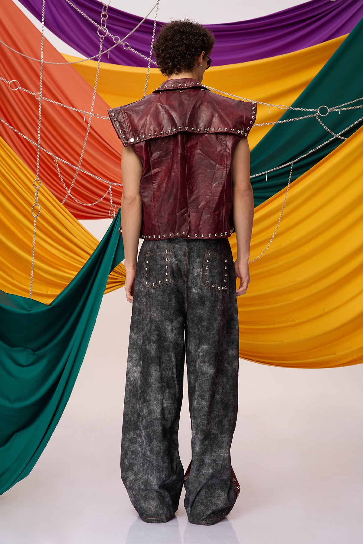 Shadow Grip Leather Rivet Straight Pants