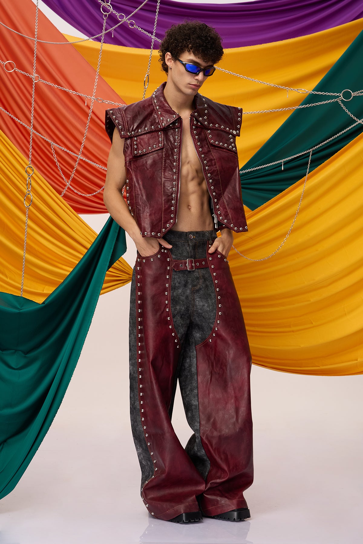 Shadow Grip Leather Rivet Straight Pants