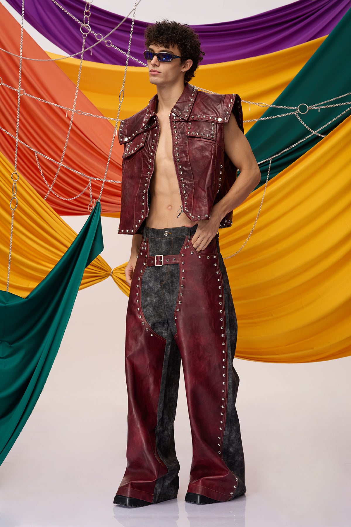 Shadow Grip Leather Rivet Straight Pants