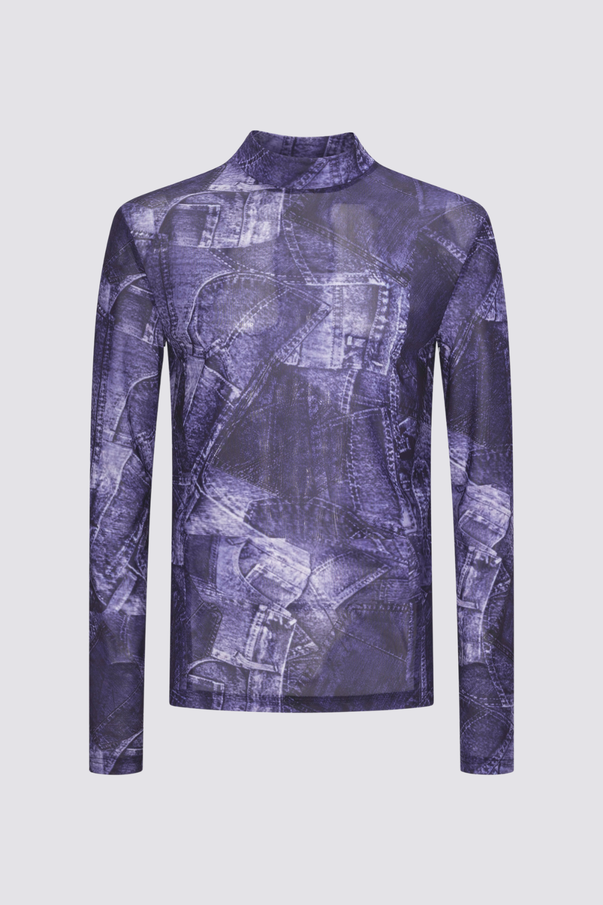 Shadow Layer Print Long Sleeve Mesh Top Blue