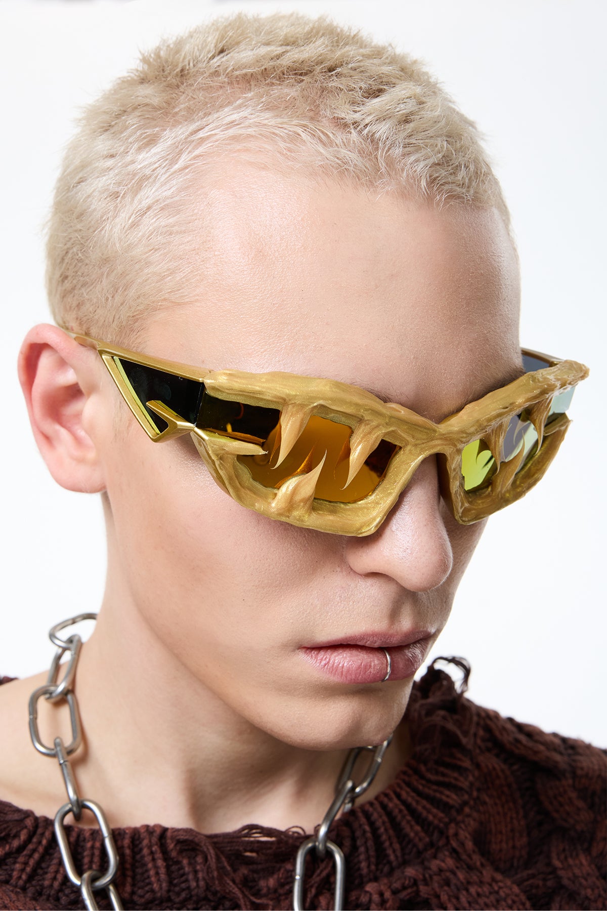 Shadow Lens Shark Tooth Sunglasses Gold