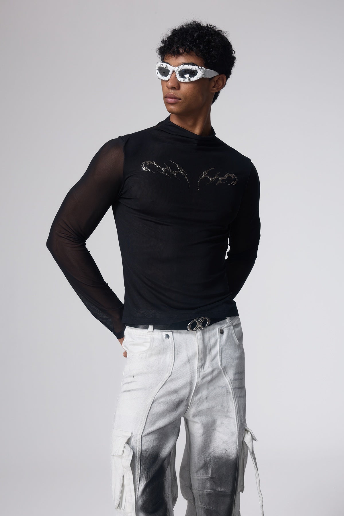 Shadow Tint Metal Print Mesh Top