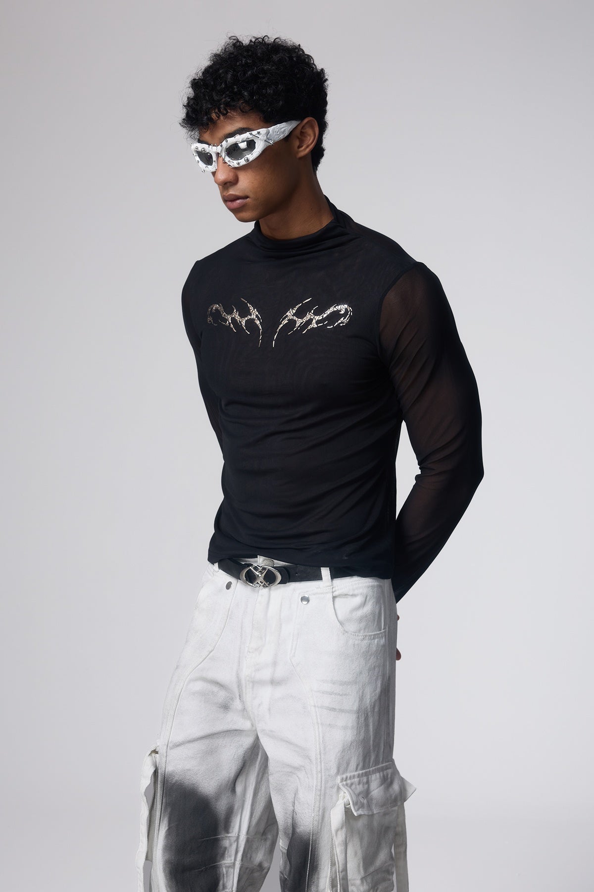 Shadow Tint Metal Print Mesh Top