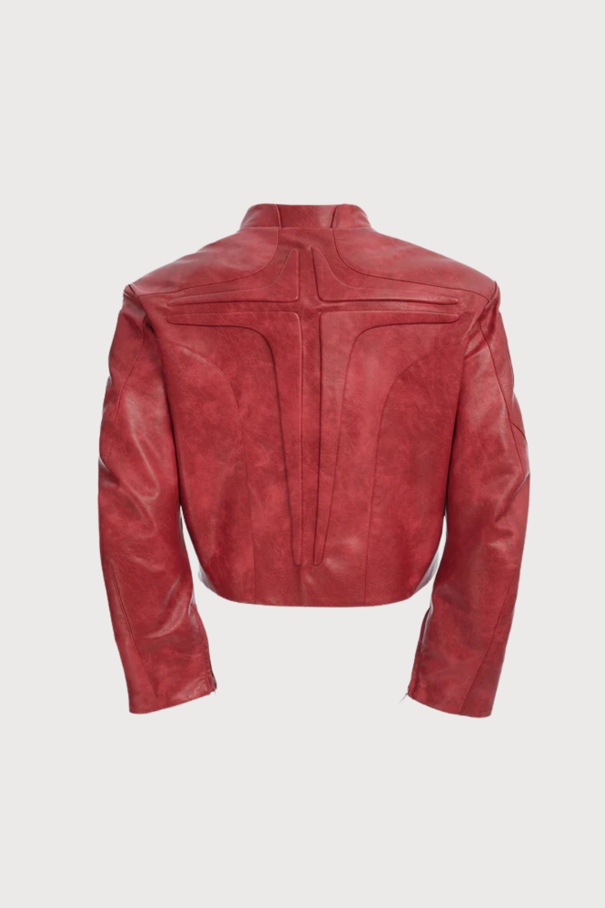 Sharp Coil Long Sleeve Leather Jacket Red
