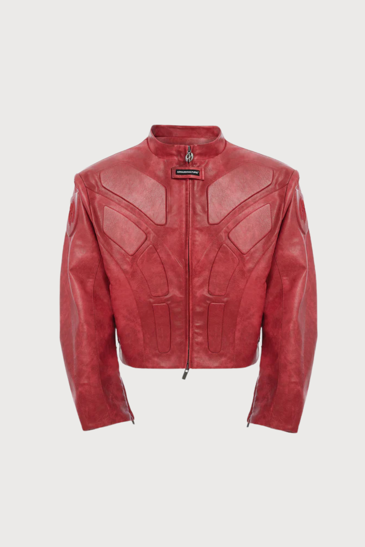 Sharp Coil Long Sleeve Leather Jacket Red
