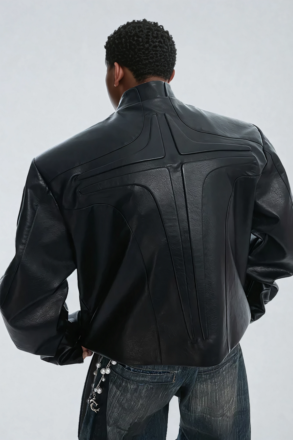 Sharp Coil Long Sleeve Leather Jacket Black