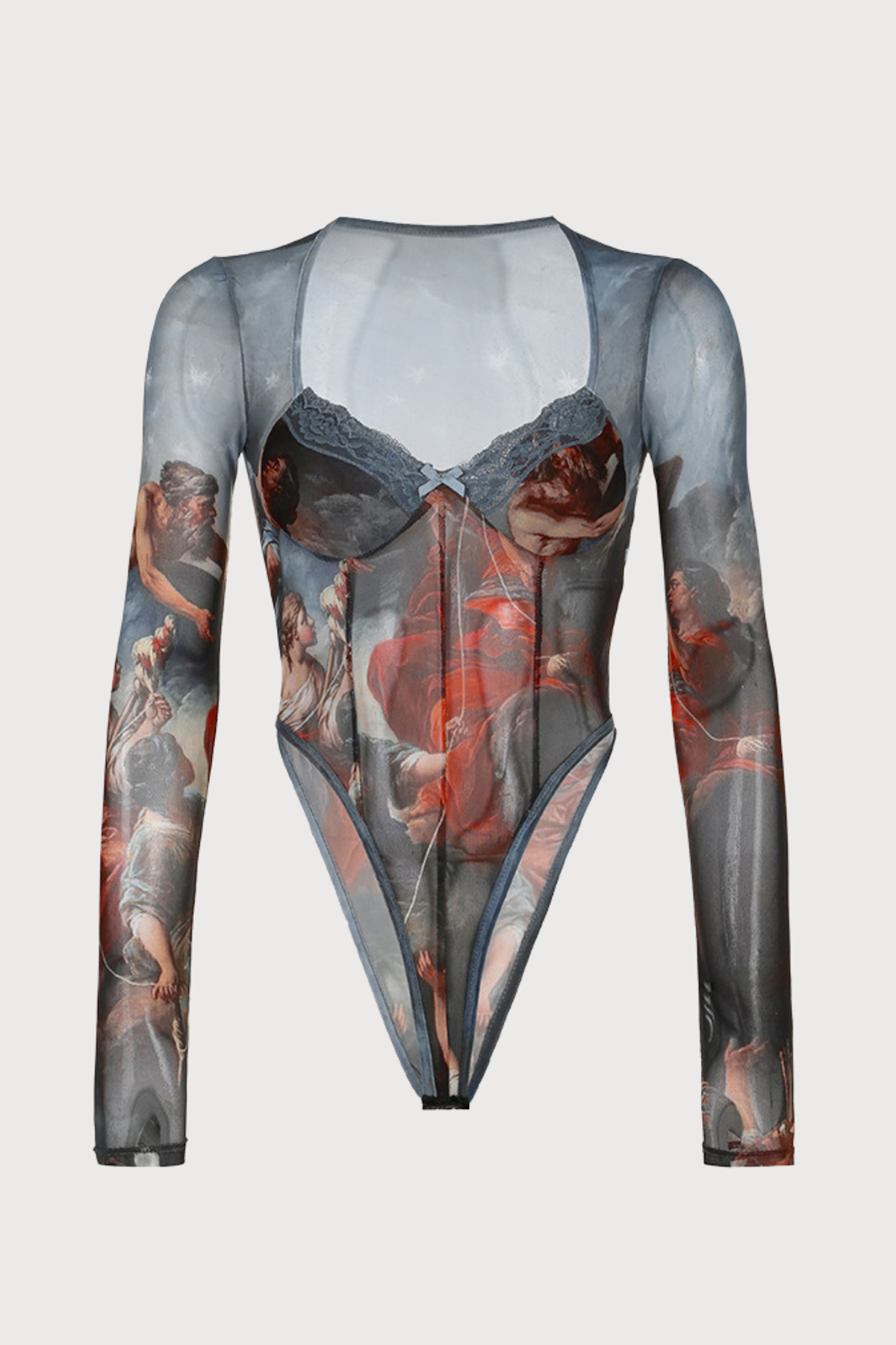 Sharp Heaven Printed Long Sleeve Plunge Bodysuit