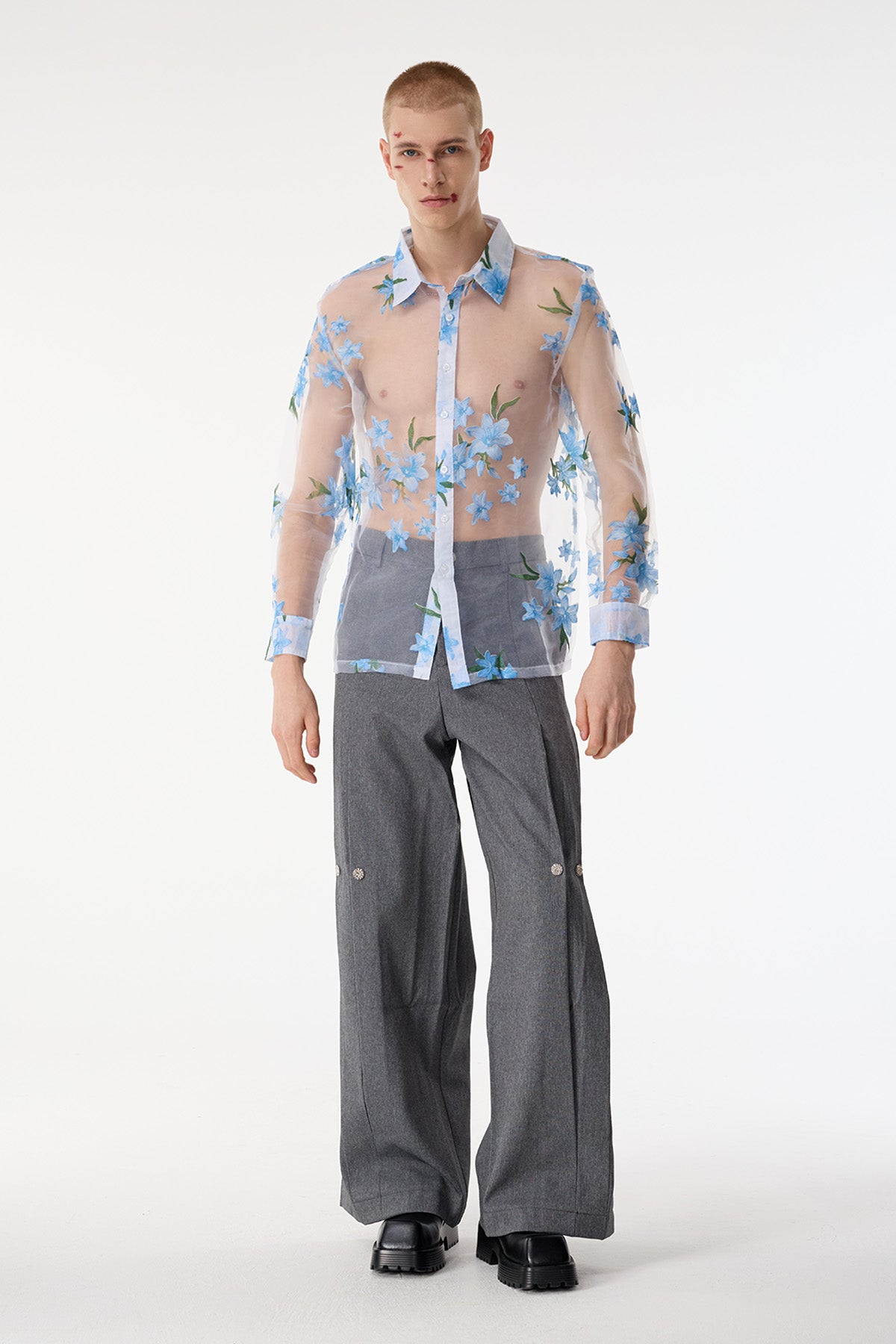 Sheer Contrast Floral Print Shirts