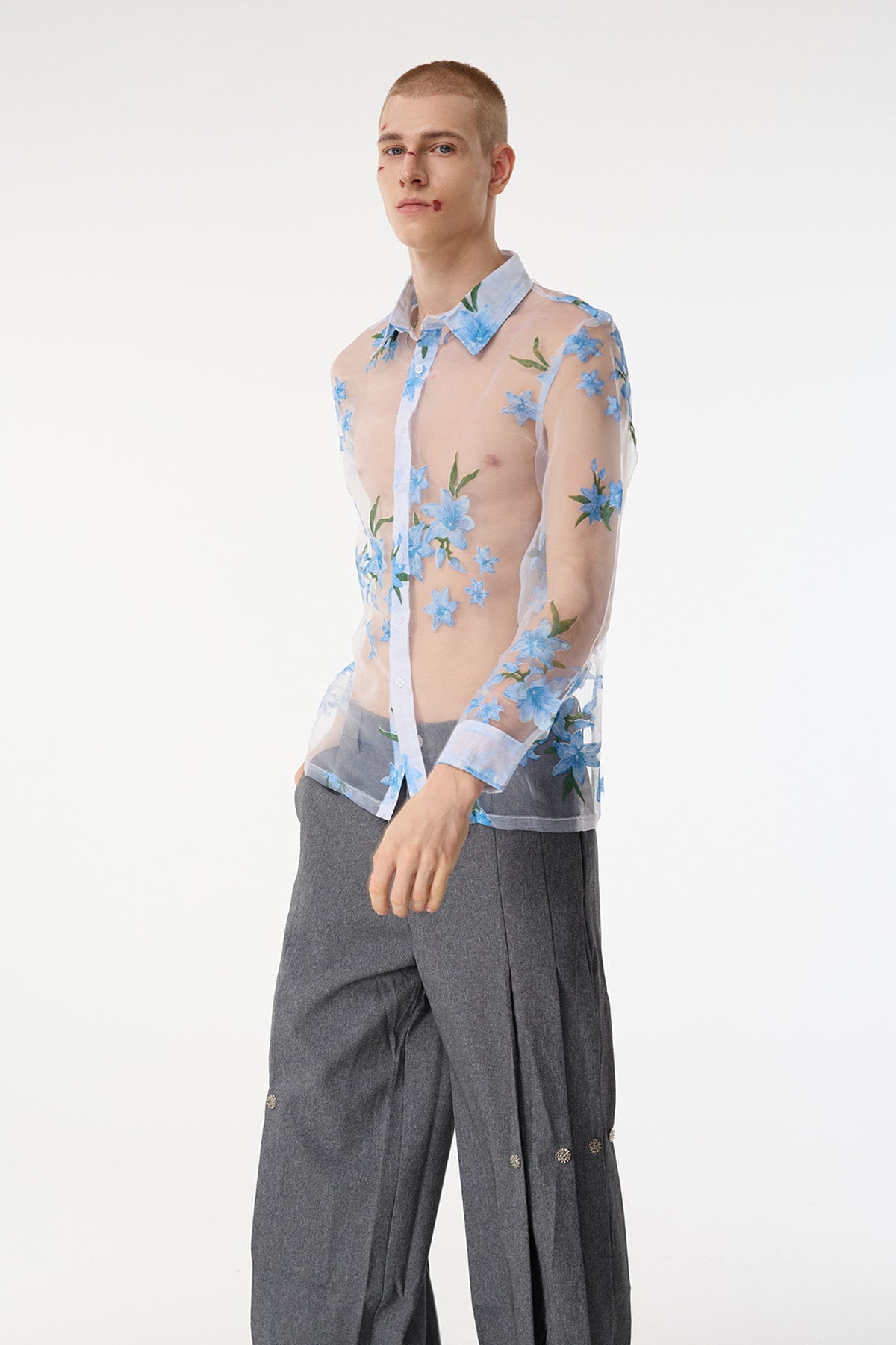 Sheer Contrast Floral Print Shirts