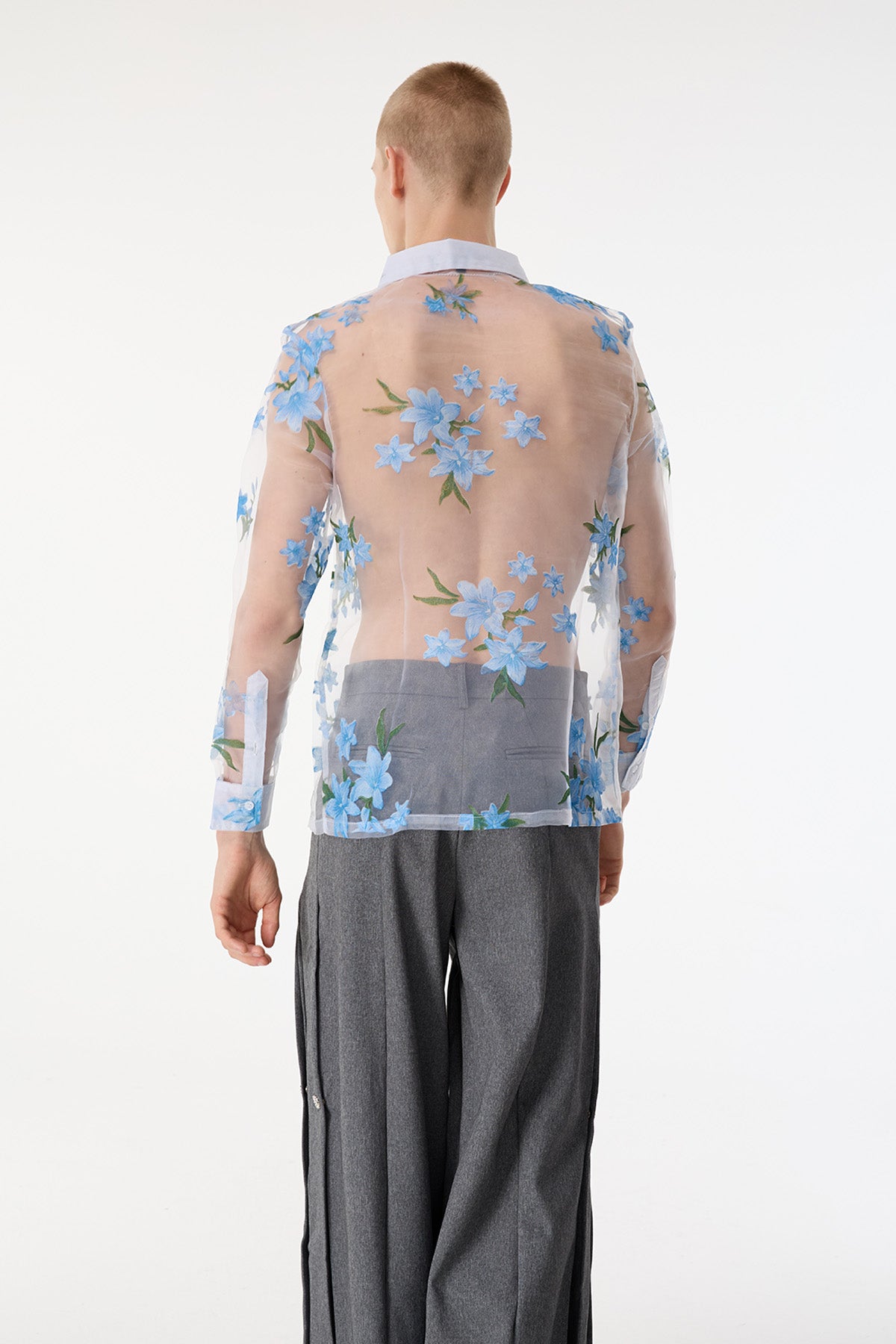 Sheer Contrast Floral Print Shirts