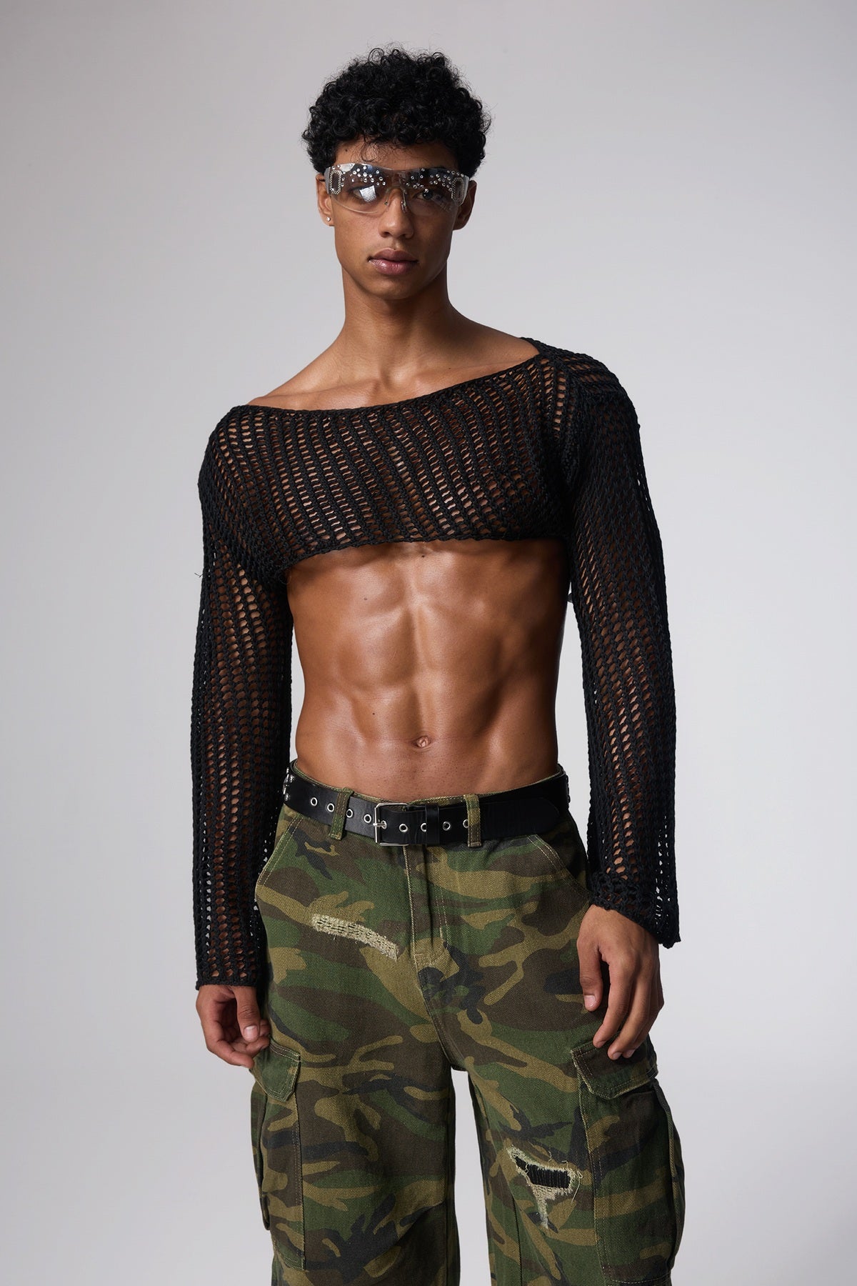 Sheer Rise Net Cutout Crop Top