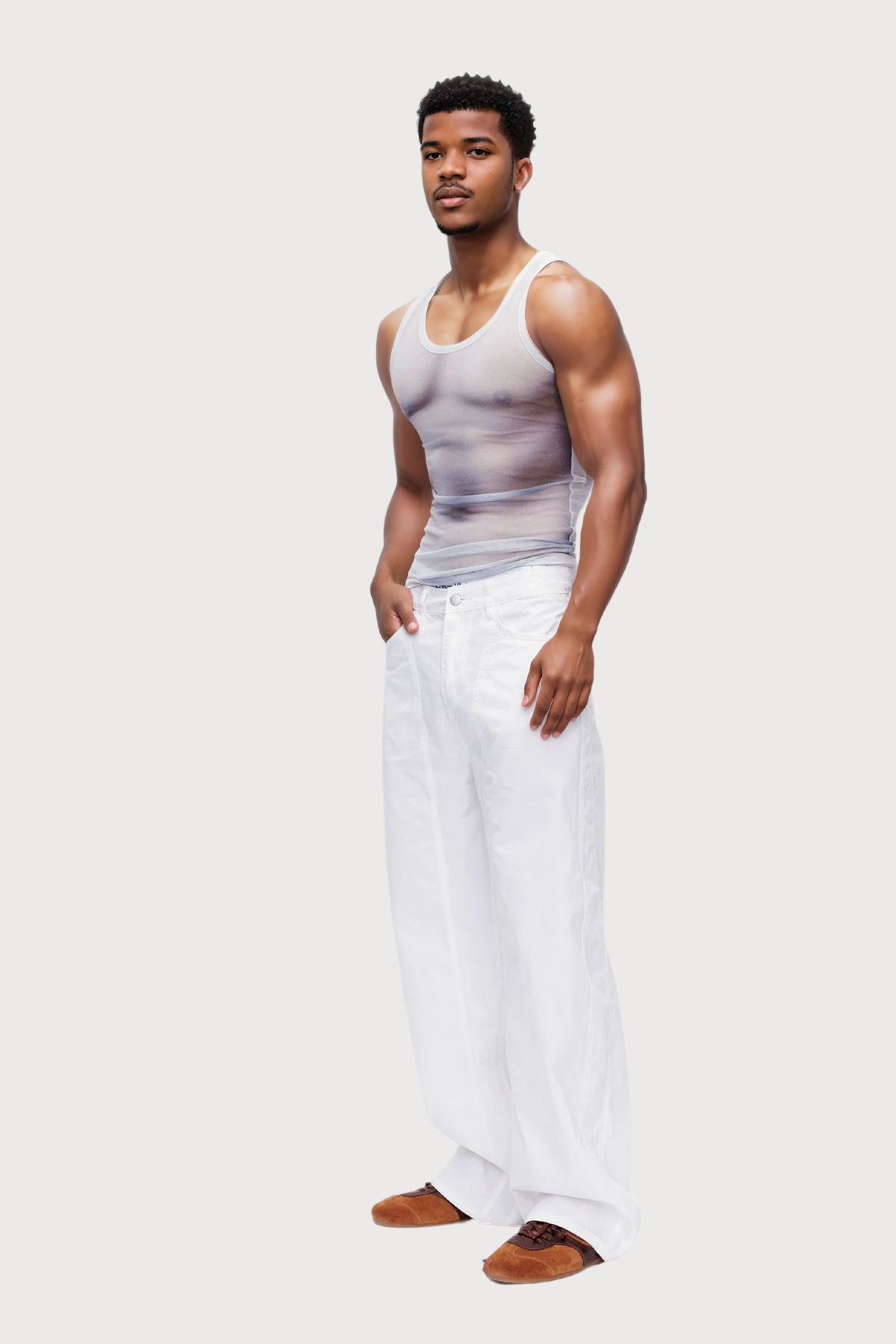 Sheer Signal Mesh Print Sleeveless Top