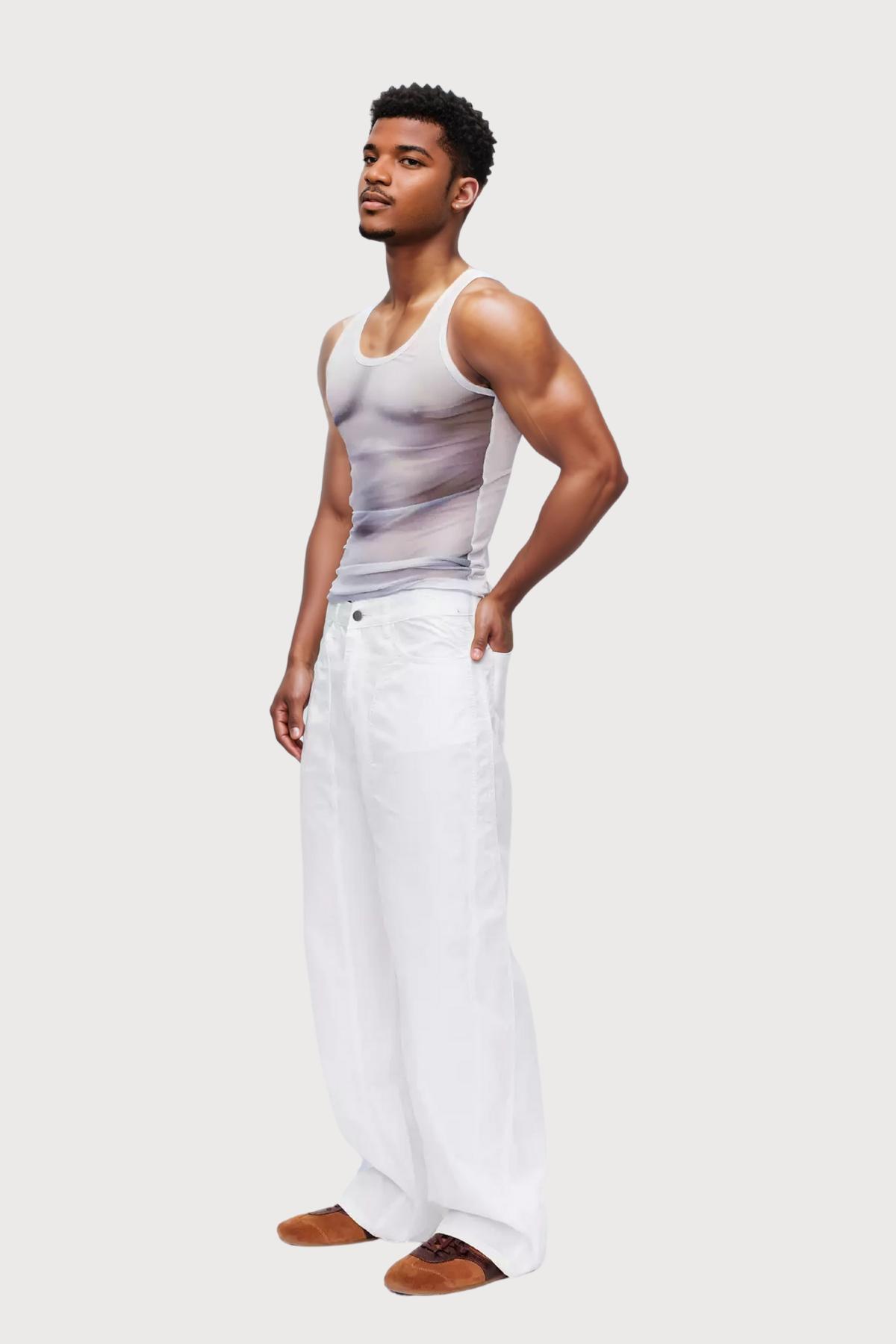 Sheer Signal Mesh Print Sleeveless Top