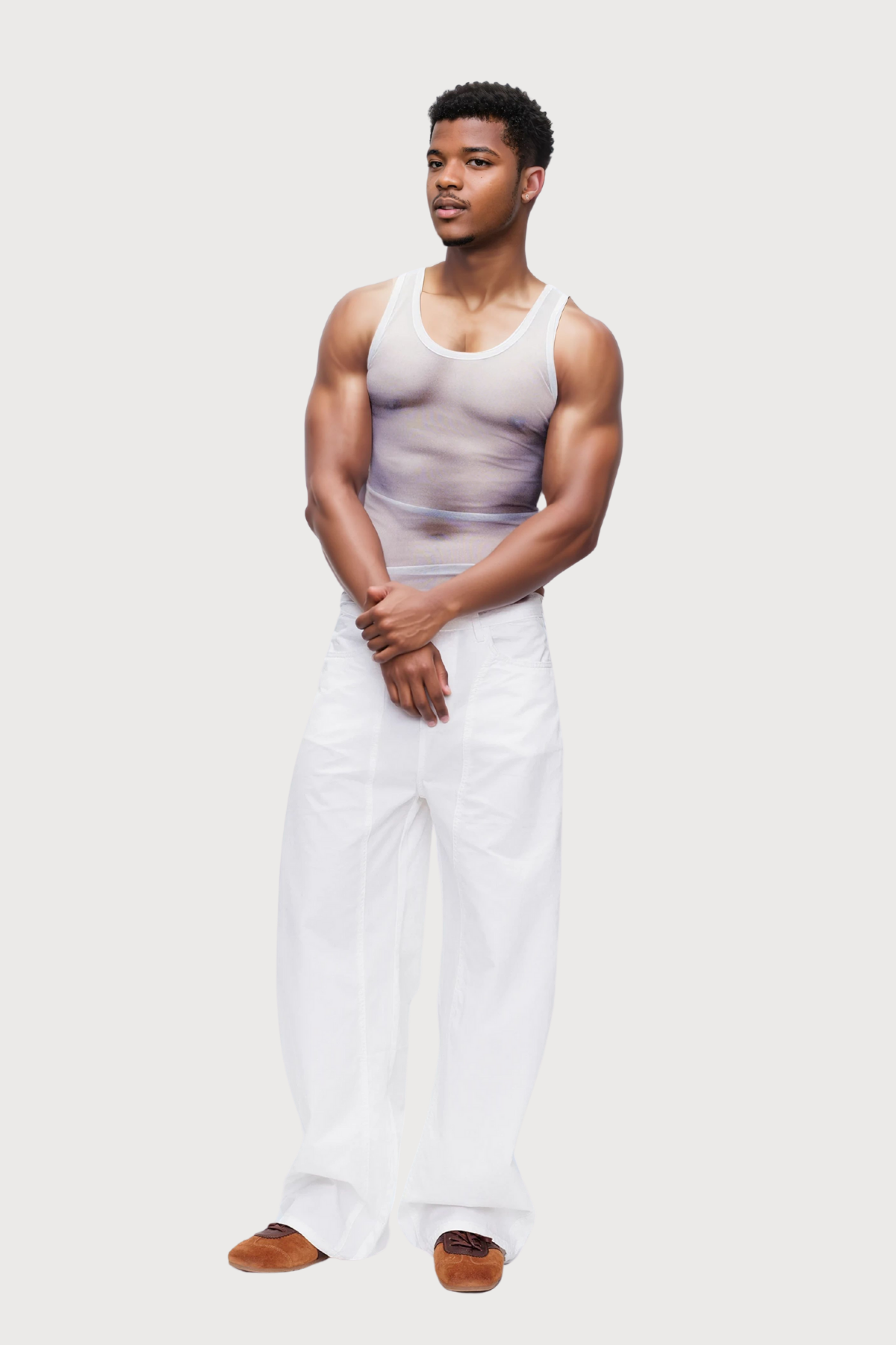 Sheer Signal Mesh Print Sleeveless Top