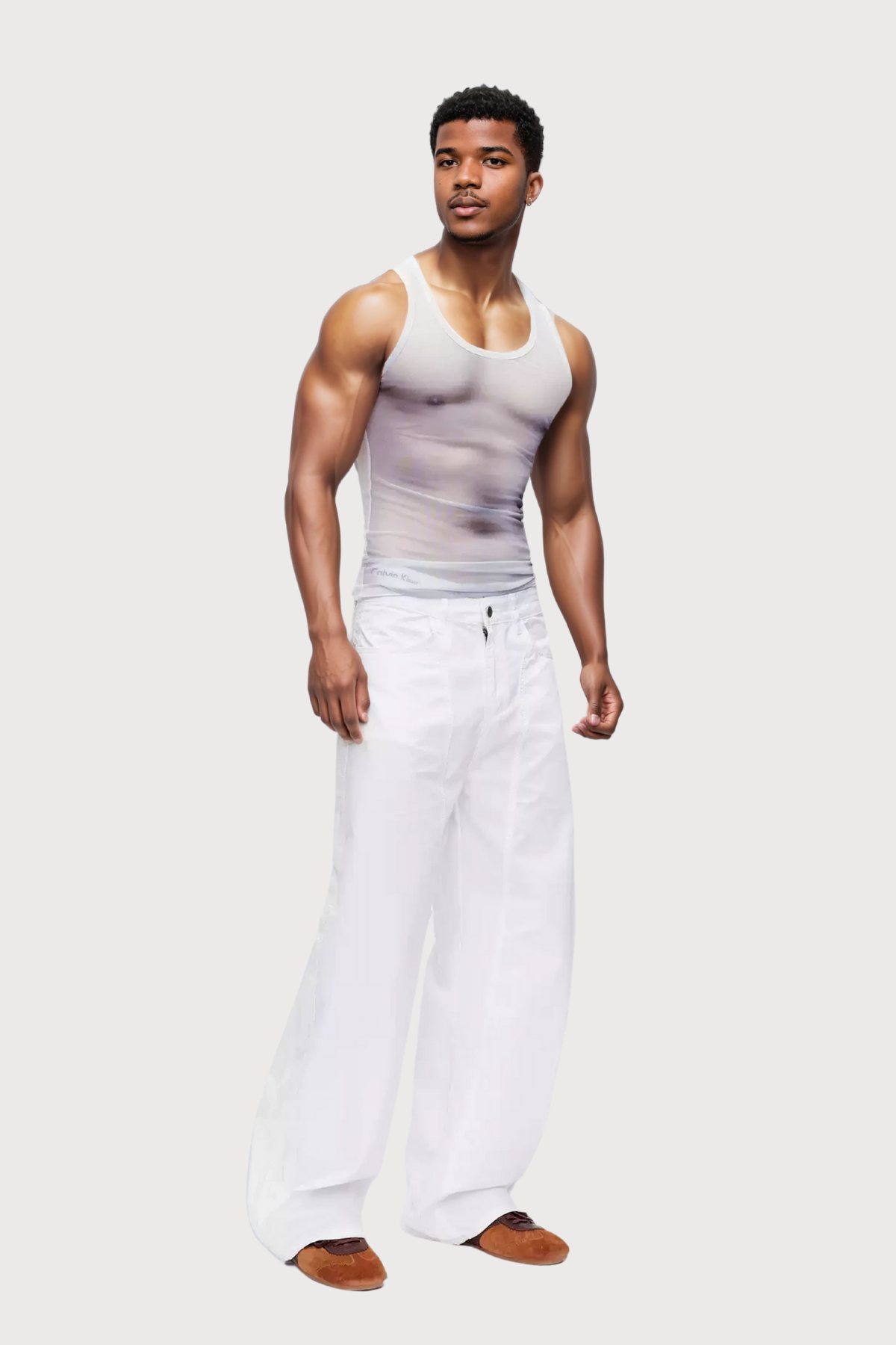 Sheer Signal Mesh Print Sleeveless Top