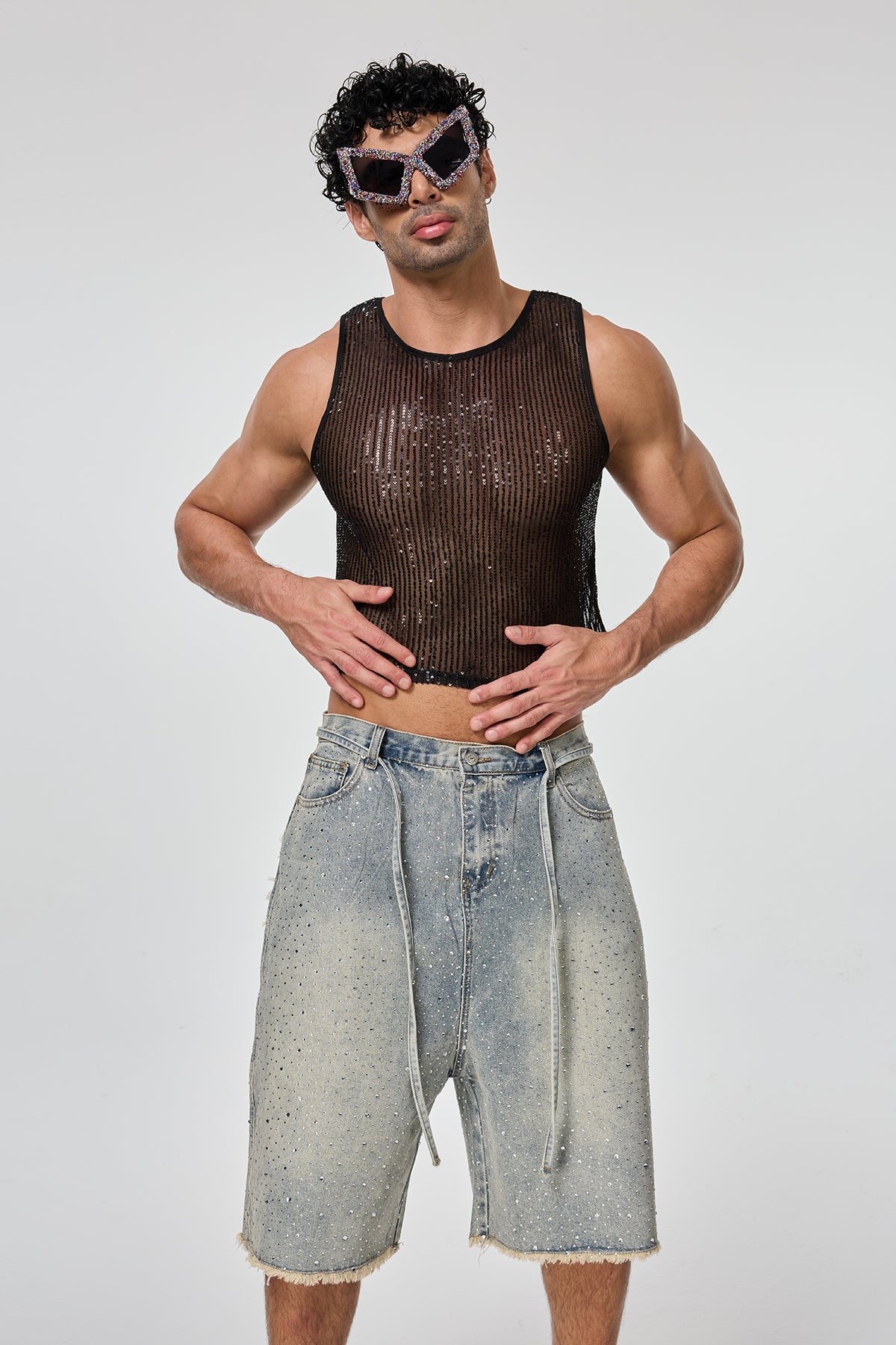 Shining Tension Sequin Crop Top Black