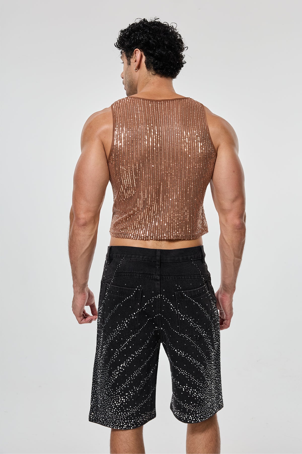 Shining Tension Sequin Crop Top Brown