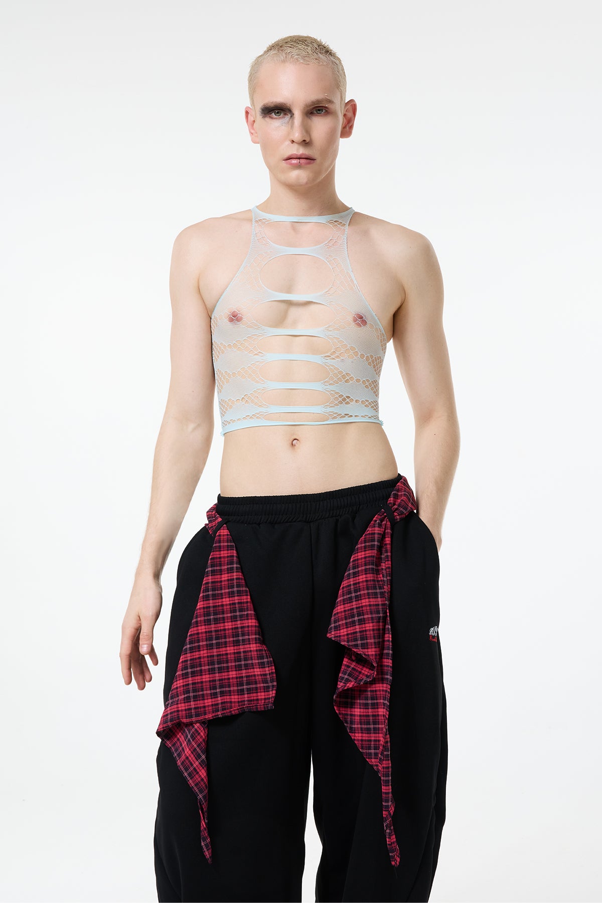 Short Drop Cutout Fishnet Crop Top
