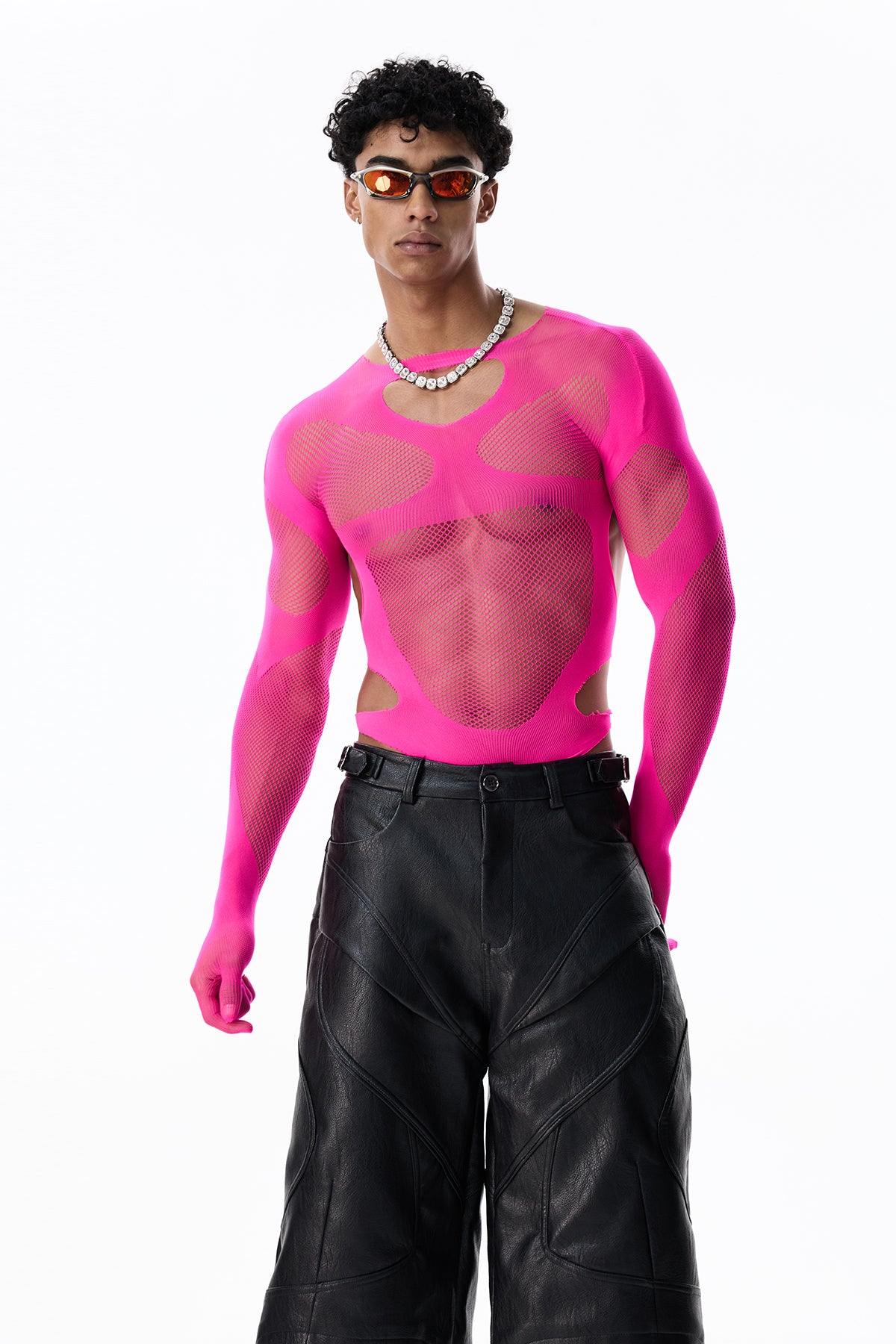 Silent Frame Cutout Long Sleeve Bodysuit Rose