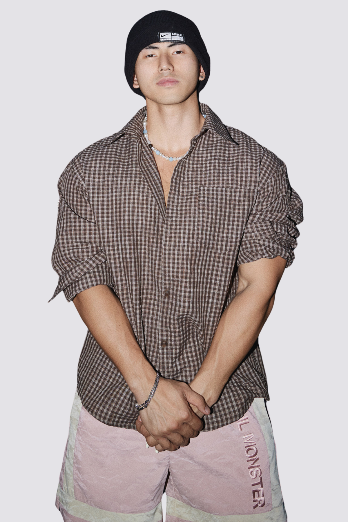 Silent Layer Long Sleeve Plaid Shirt Brown