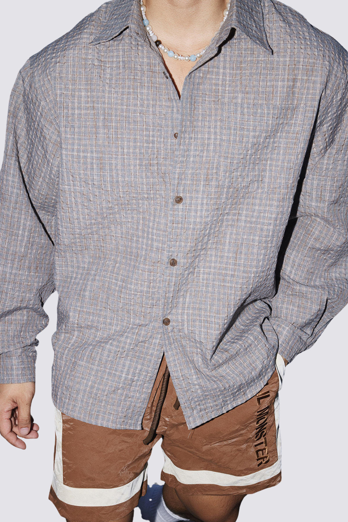 Silent Layer Long Sleeve Plaid Shirt Grey