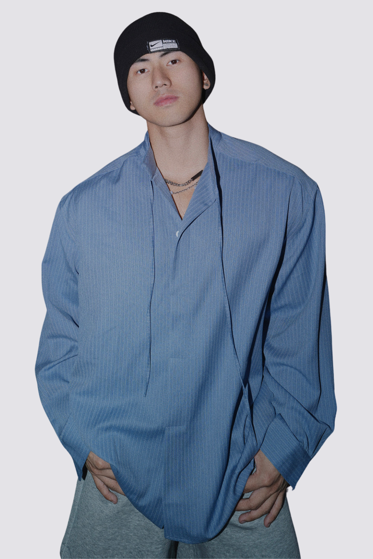 Silent Mass Long Sleeve Stripe Shirt Blue