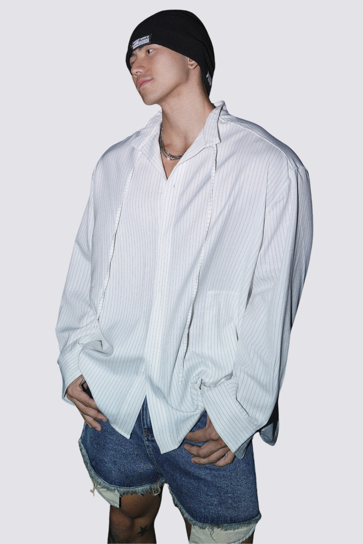 Silent Mass Long Sleeve Stripe Shirt White