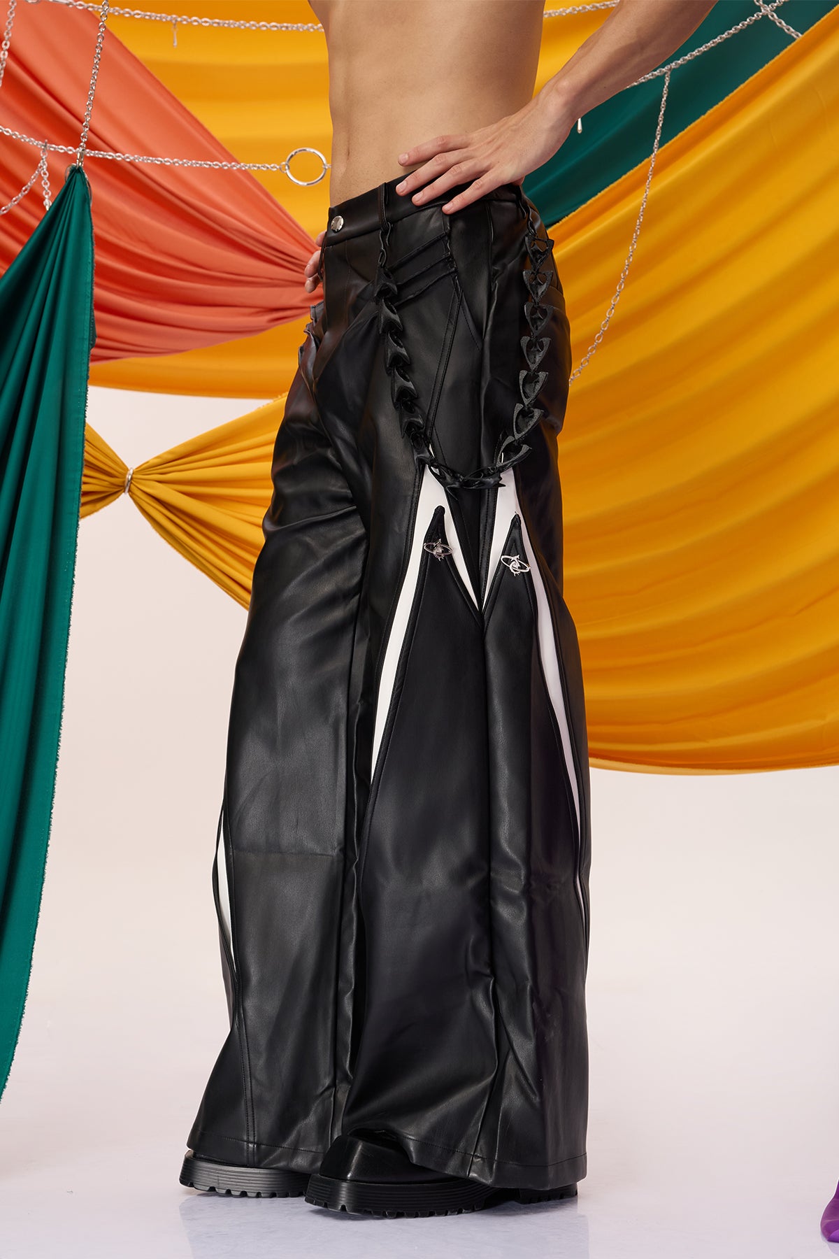 Silent Vector Deconstructed Leather Wide Leg Pants