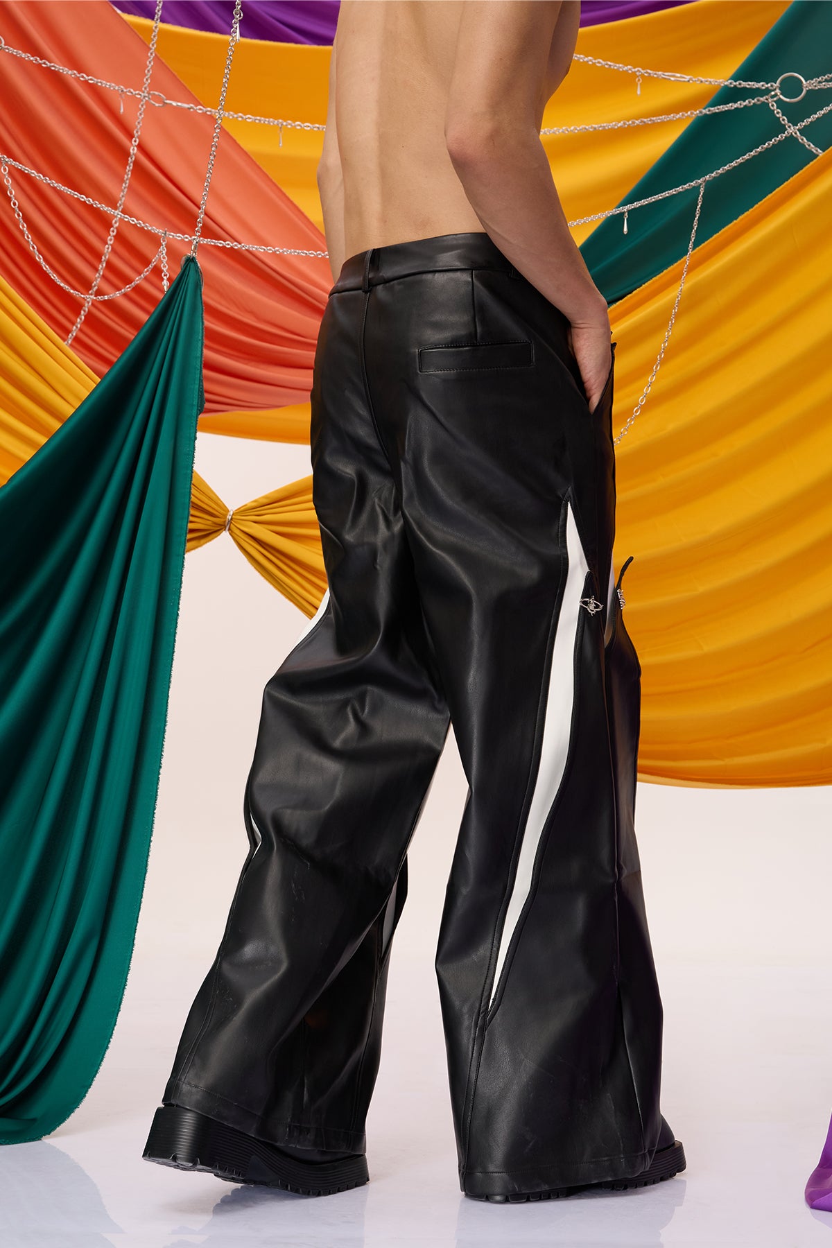 Silent Vector Deconstructed Leather Wide Leg Pants