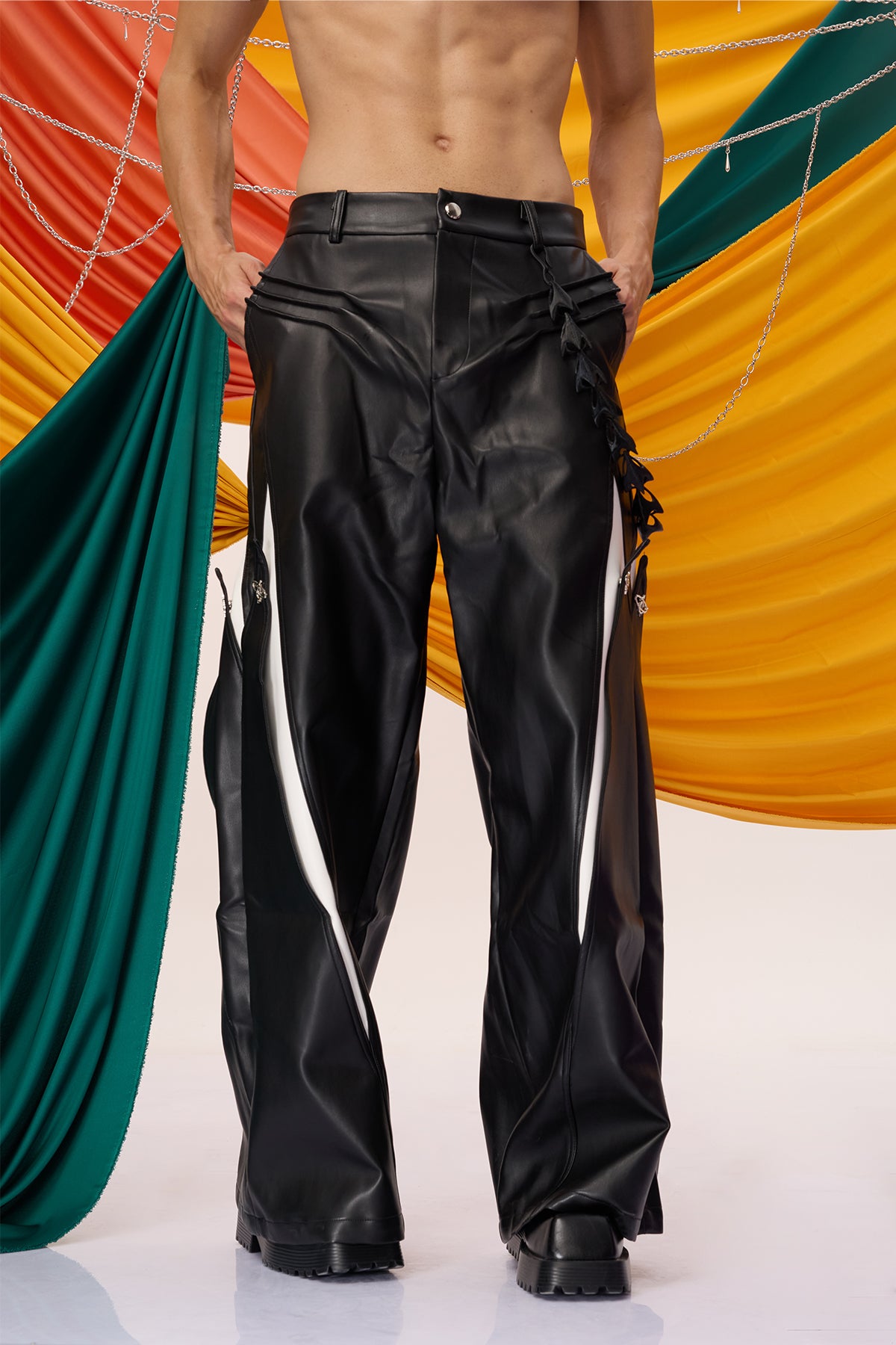 Silent Vector Deconstructed Leather Wide Leg Pants