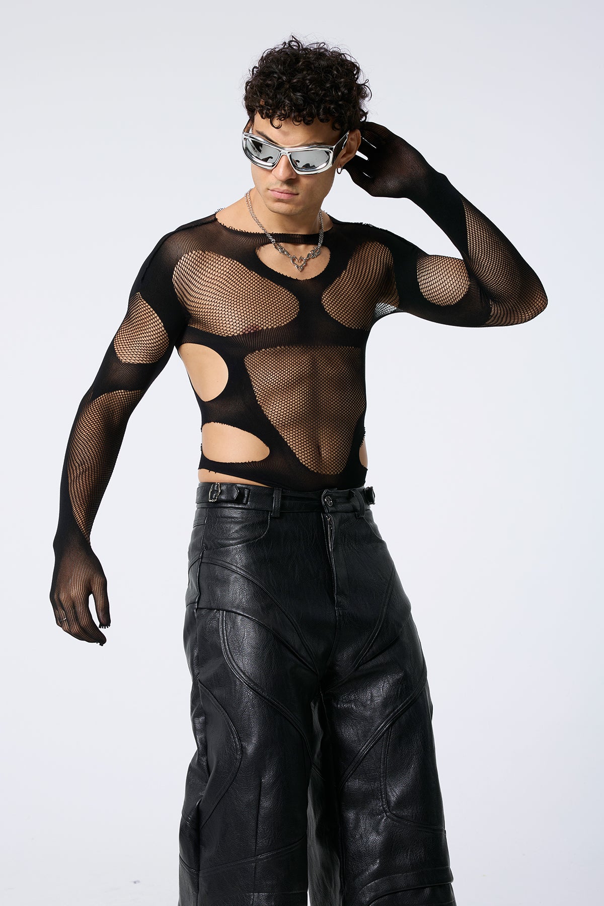 Silent Frame Cutout Long Sleeve Bodysuit Black