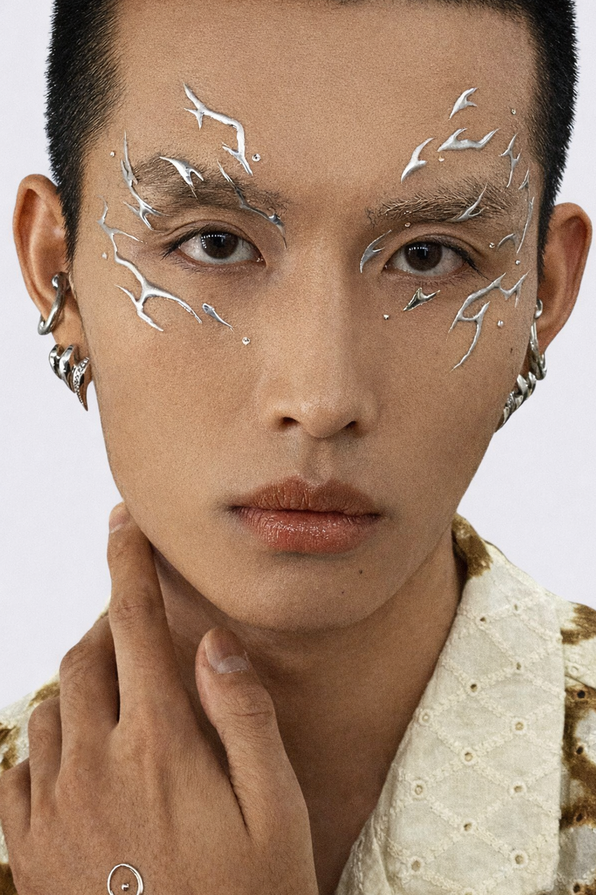 Silver Contact Metallic Face Sticker