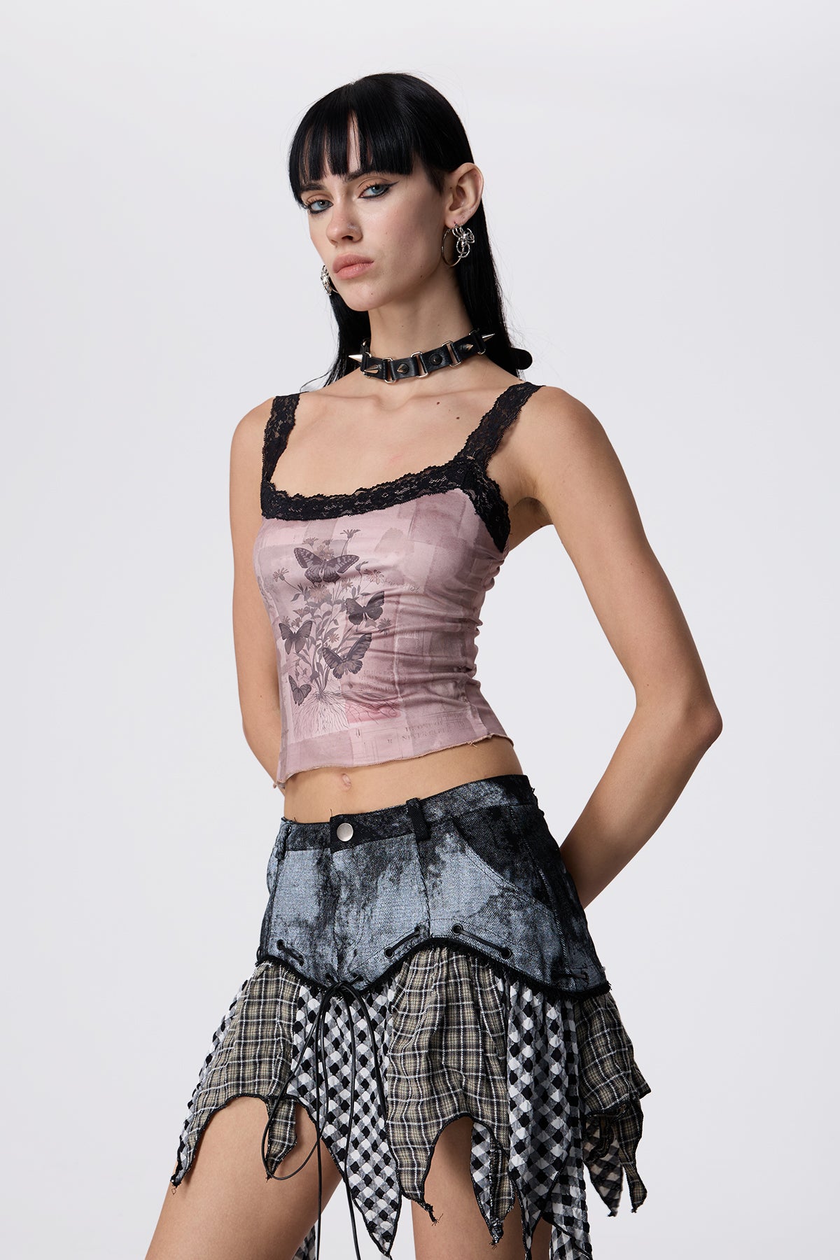 Simple Contrast Butterfly Print Lace Top