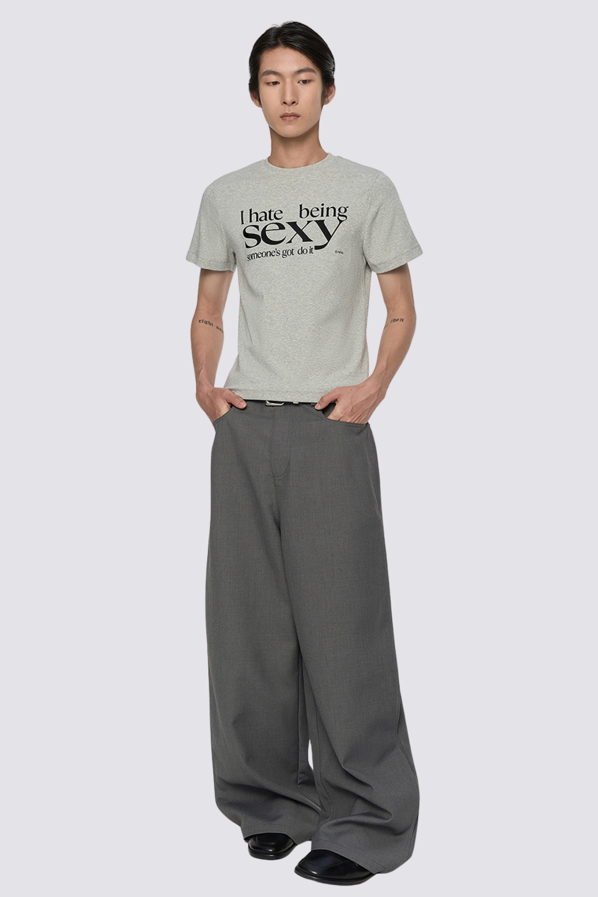 Simple Hue Letter Print Top Grey