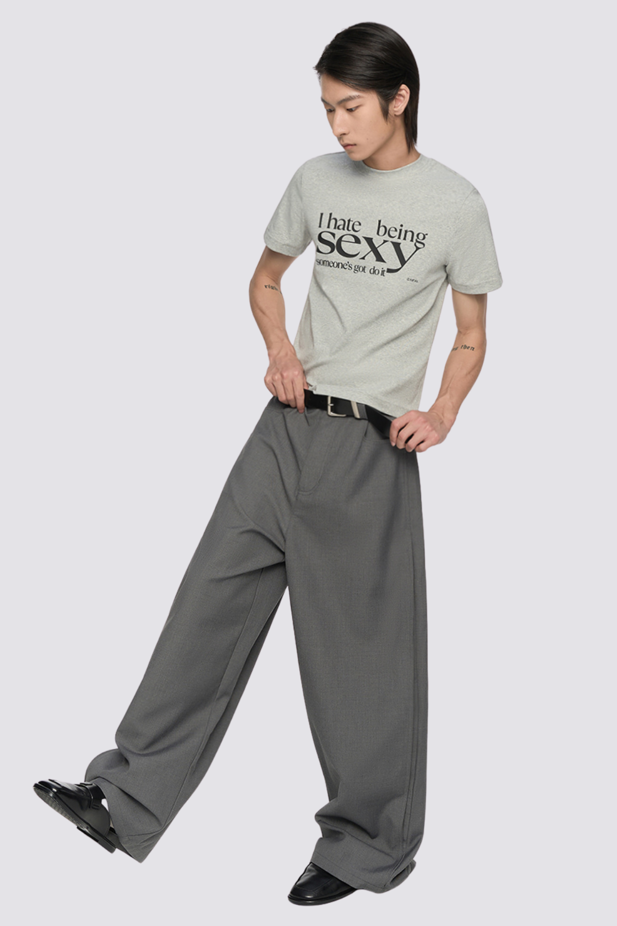 Simple Hue Letter Print Top Grey