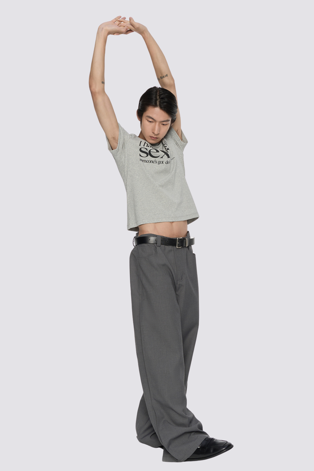 Simple Hue Letter Print Top Grey