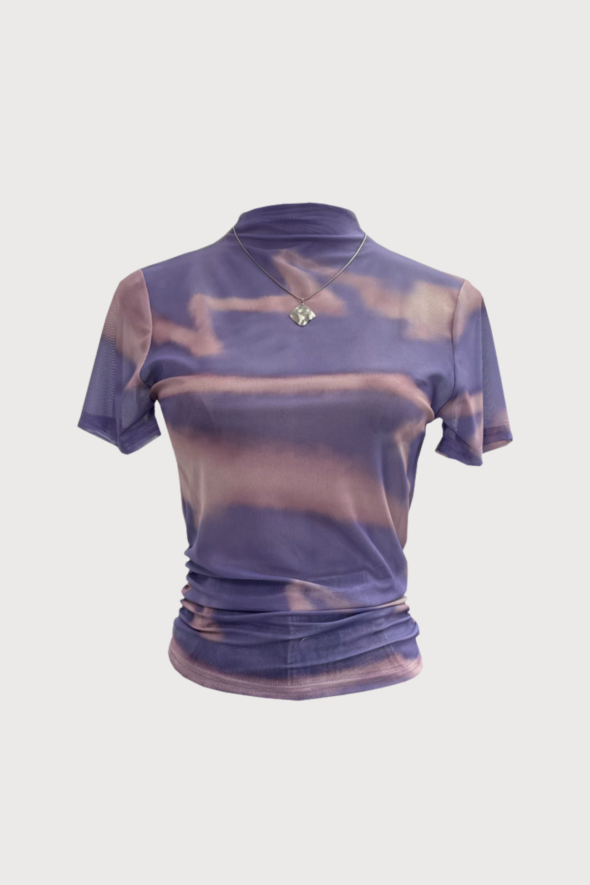 Simple Hue Mesh Y2K Printed Draped Crop Top