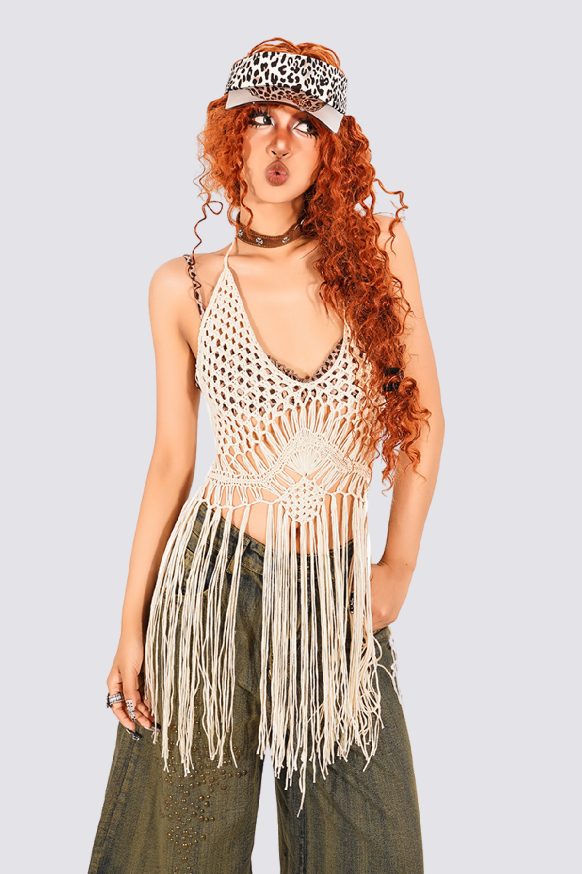 Skin Back Cutout Fringe Top