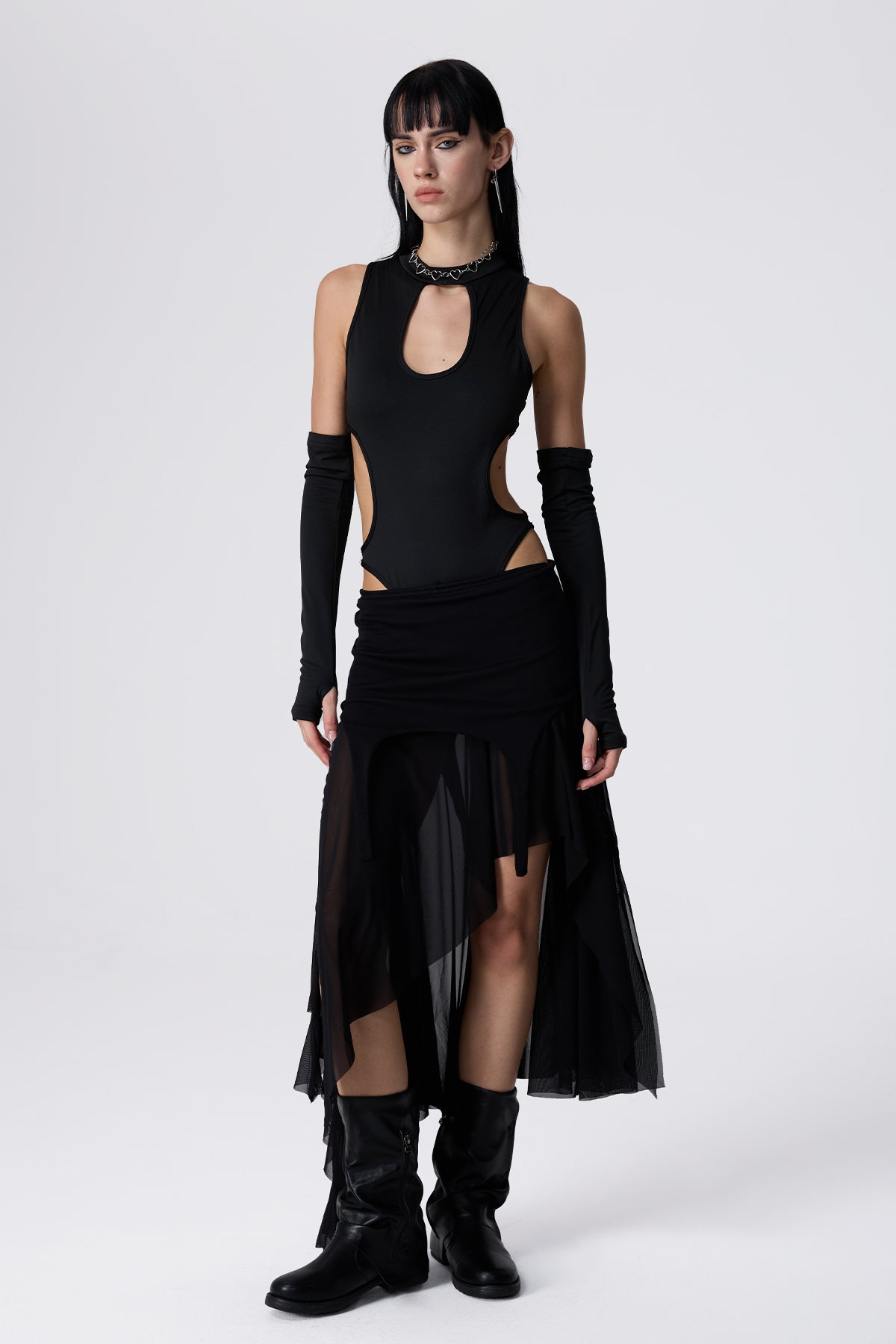 Skin Lock Cutout Bodysuit With Sleeves