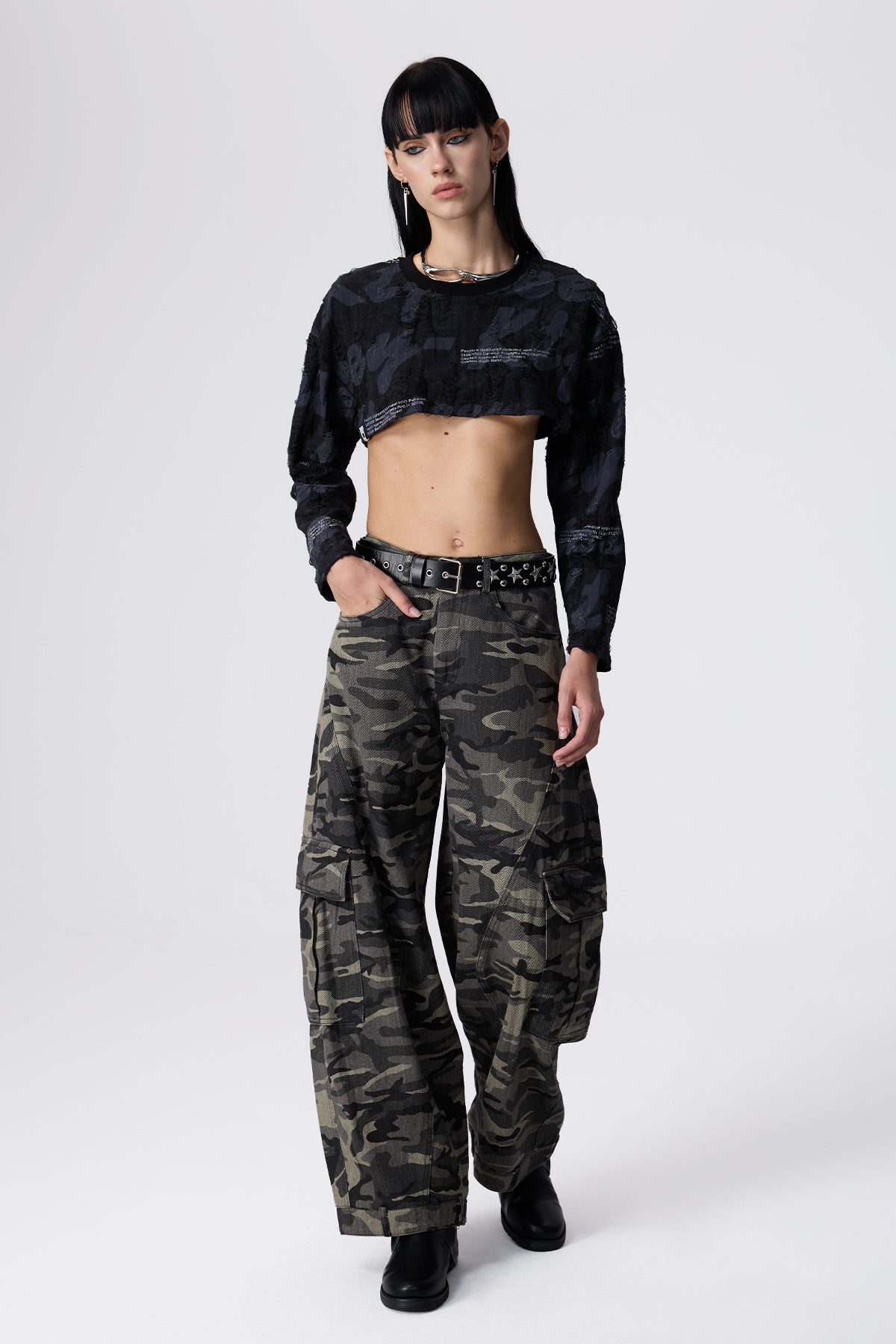 Skin Play Ripped Print Crop Top