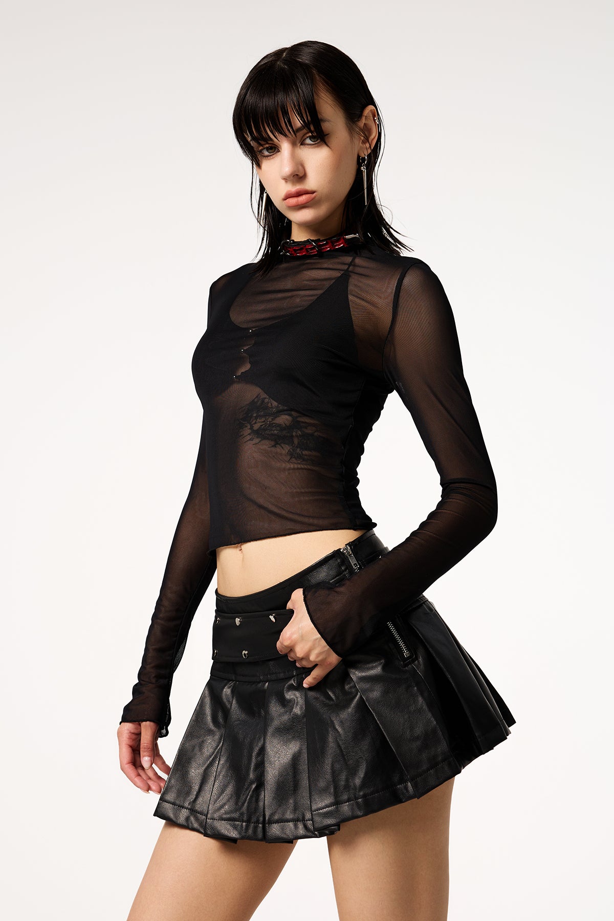 Skin Sheen Long Sleeve Mesh Top