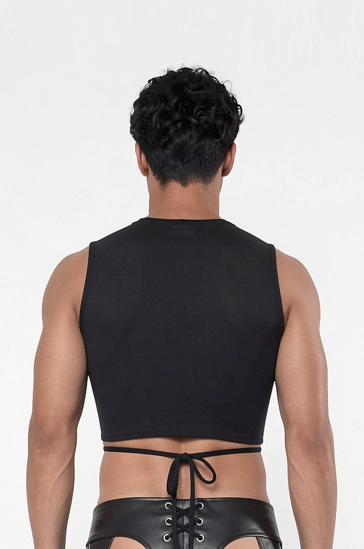 Sliced Web Lace Up Crop Top